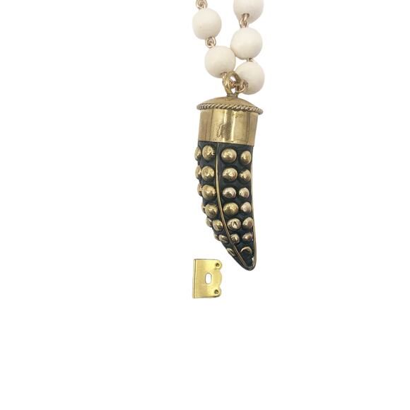 2/$30 ALLEGRA FANJUL Necklace Beaded Gold White Tooth Warrior Horned - Picture 4 of 10